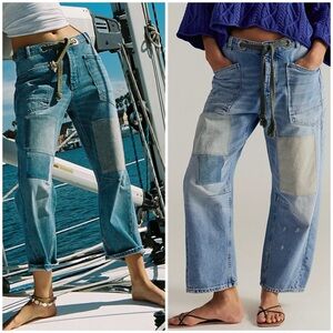 We The Free Moxie Pull-On Barrel Jeans in Truest Blue SZ 27